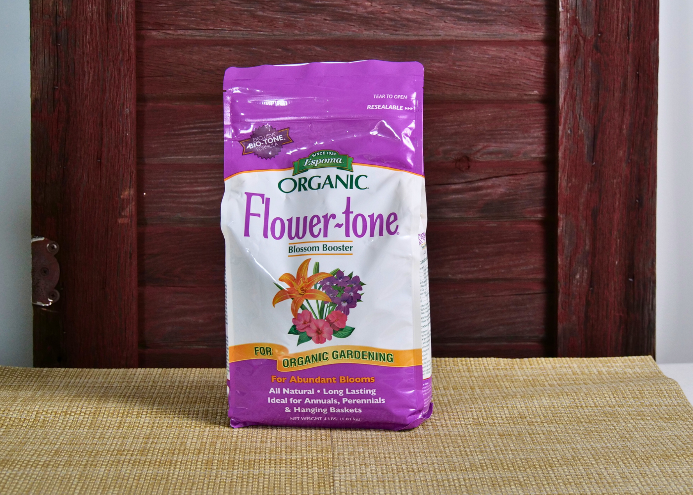 Bright pink fertilizer bag for flowers